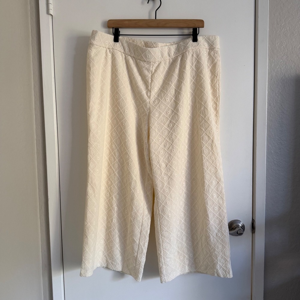 Isaac Mizrahi Eyelet Wide Leg Lined Pants Coastal Boho Minimalist